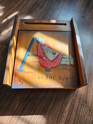 Vintage Folkart Primitive Farmhouse Handpainted Small Wood Writing Box