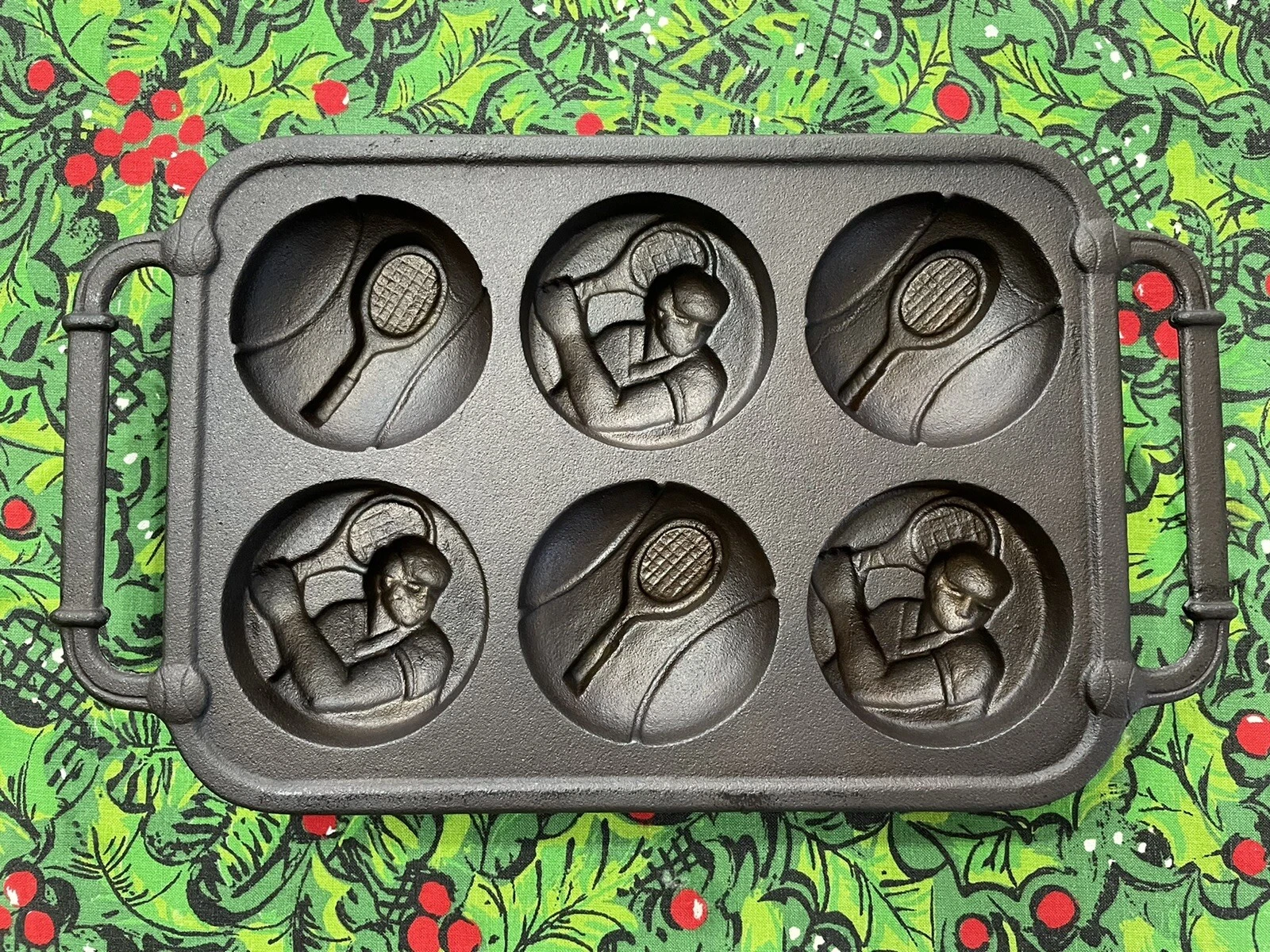 Vintage ROWOCO Tennis Cast Iron Muffin Gem Pan Sports Cooking Baking Gift