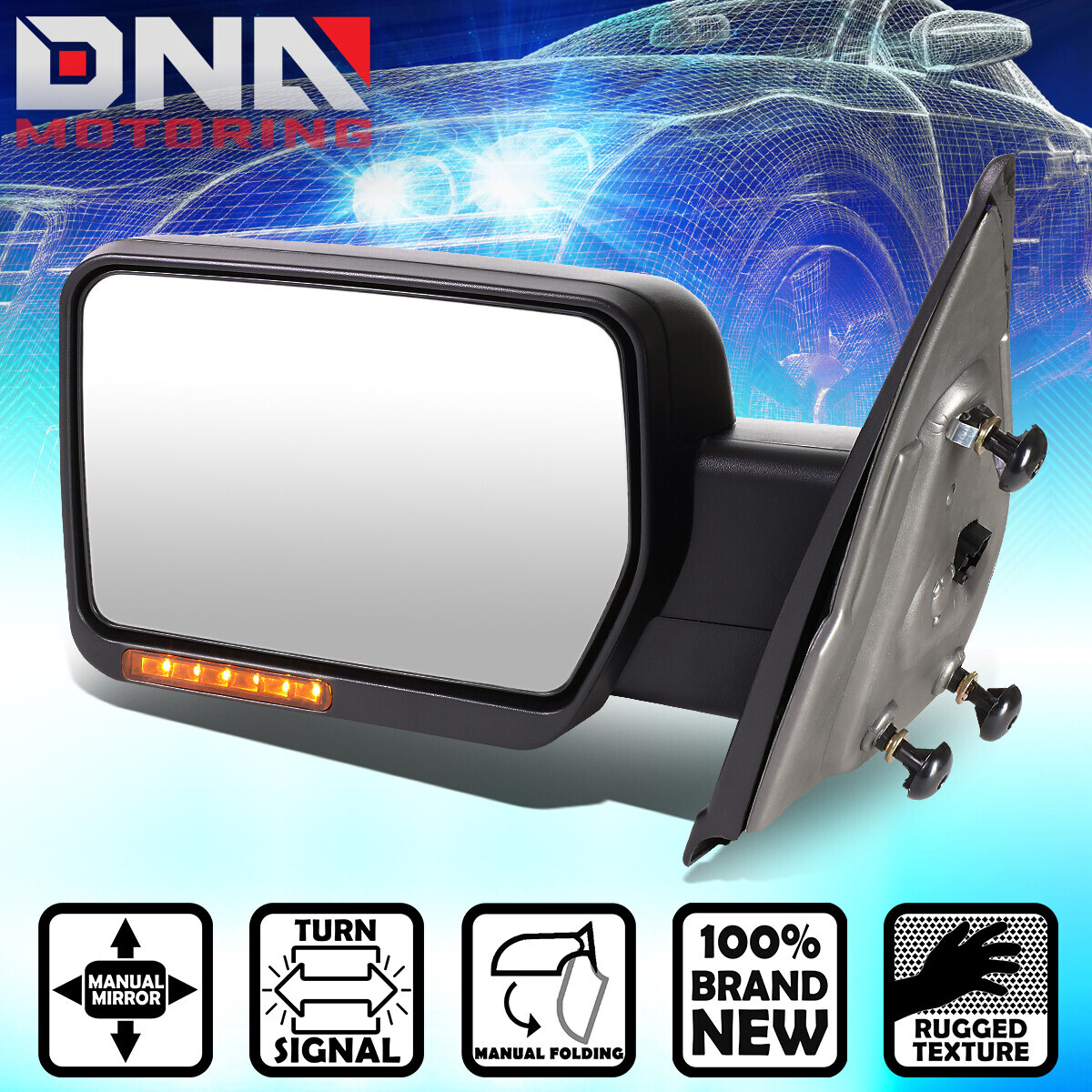 FOR 2004-2014 FORD F150 LEFT FOLDABLE ARM MANUAL+LED TURN SIGNAL SIDE MIRROR