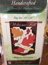 Welcome Fall Leaves Applique House Flag 100 All Weather Polyester NEW