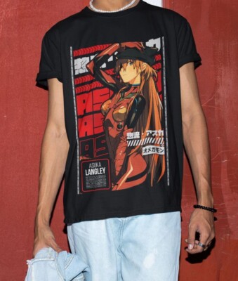 Asuka T-shirt Neon Genesis Evangelion Kawai Anime Black Shirt All