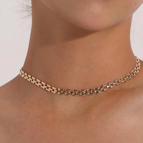 Gold Square Link Adjustable Length Choker Necklace NEW - Picture 4 of 6
