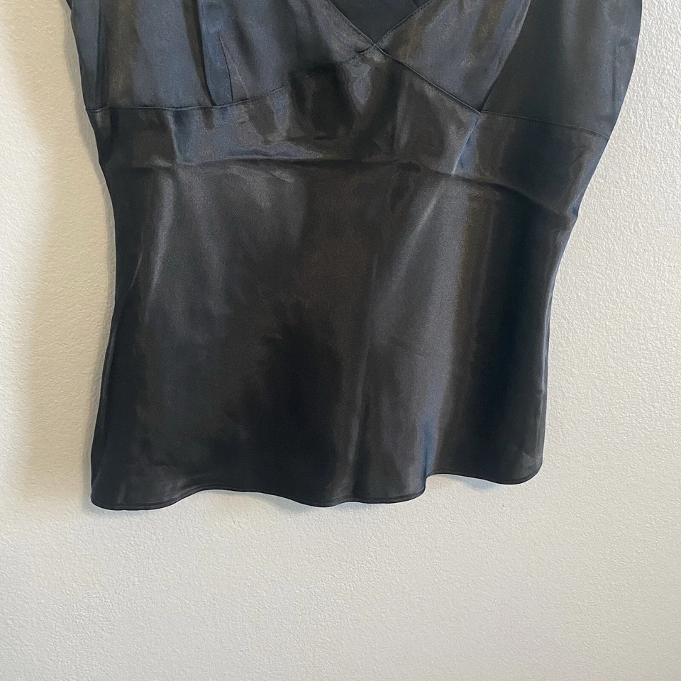 Lencería estilo tanque años 90 Y2k negro satinado detalle malla George cuello en V talla pequeña Foto 3 de 4