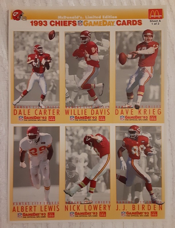 1993 Fleer NFL Kansas City Chiefs McDonald's GameDay Limited Edition 12 Cards