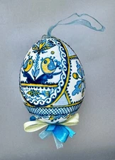 Pysanka Egg Ornament,Raised Wax,Glittered,Made on Empty Hen Shell,Design RW006