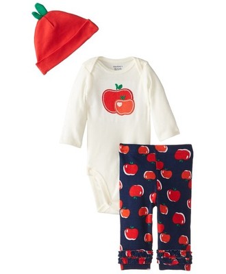 Gerber Girls 3-Piece Red Apples Set w/ Cap,Pants & Onesie; BABY CLOTHES GIFT