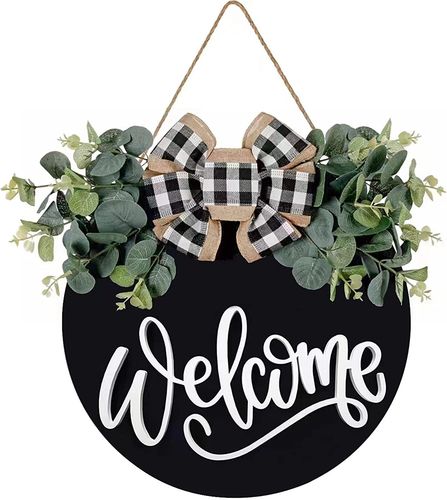 Welcome Sign for Front Door Porch Decor- Wooden Hanging Wall Decor w/ 30Cm round