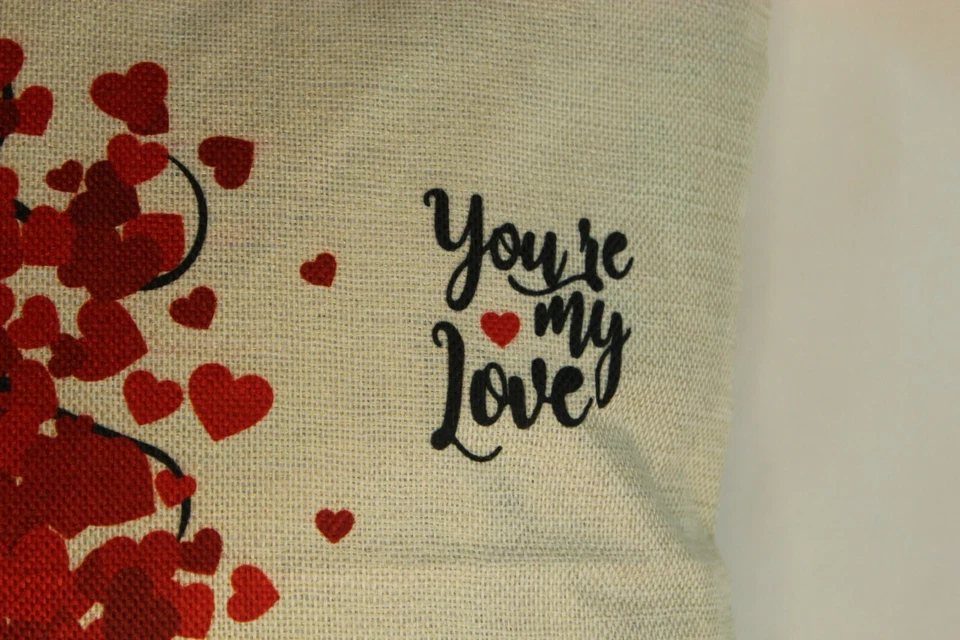 SET OF 2 Love, Heart Throw Pillow COVERS 18 x 18  in WELL MADE Burlap FAST SHIP - Image 3 of 4