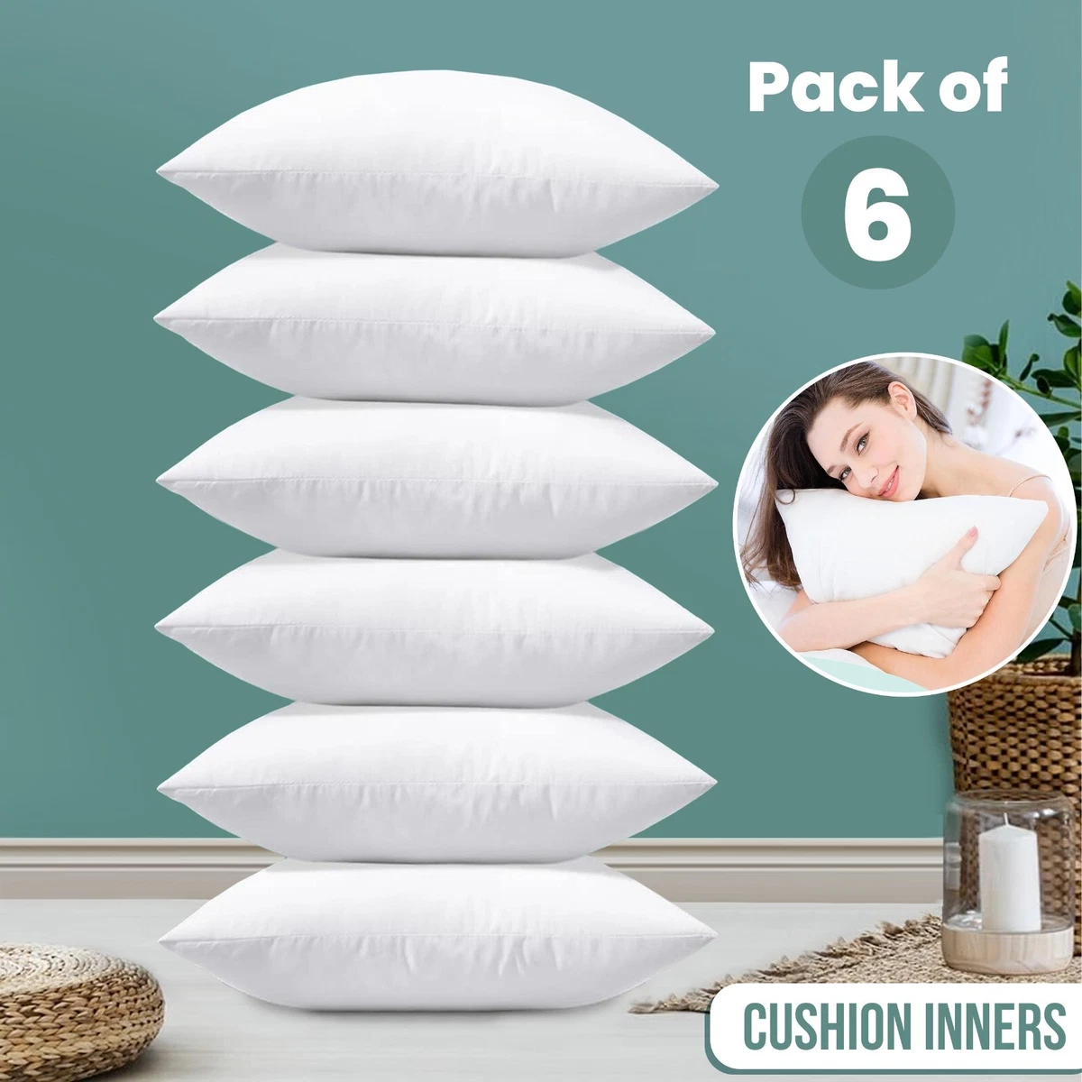 Pack Of 20 Extra Deep White Cushion Fillers – Square Hollowfibre Pads For All Sizes, Made In UK