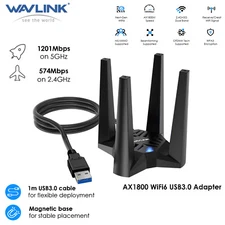 AX1800 USB 3.0 WiFi 6 Usb Adapter Dongle for PC Dual Band Support Windows 11/10 
