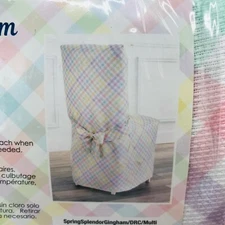 4 Town & Country Spring Splendor Gingham Pastels Chair Covers + 4 Napkins