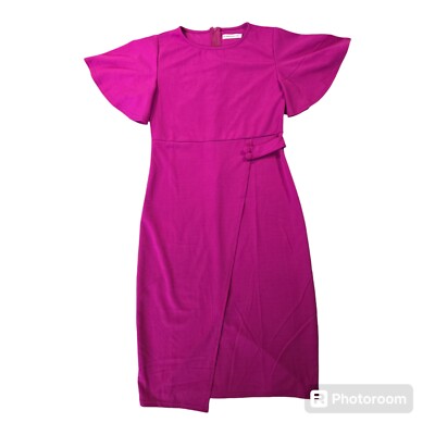 Metamorphosis Girl 3XL Plus Faux Wrap Midi Dress Magenta Ruffle Sleeve  Corporate | eBay