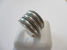 Vintage style Wide band sterling silver ring triple band twisted rope size 6