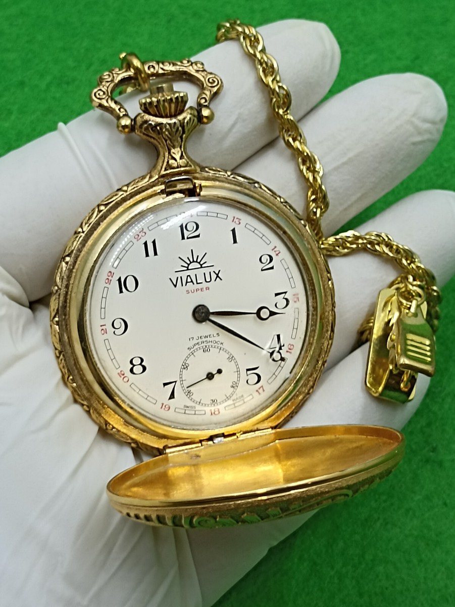vintage Vialux SUPER SHOCK Pocket Watch 17 Jewels