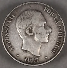 1883 Spanish Philippines Silver 50 Centimos