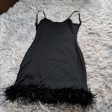 Nasty Gal Slinky Feather Trim Strappy Mini Dress 10 BNWT out of stock online