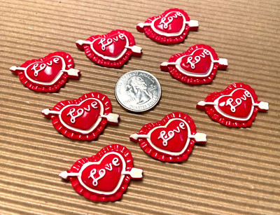 10pcs x 1 3/8'' Large Red Resin Arrow-HEART Flatback Embellishment w/Love SB440