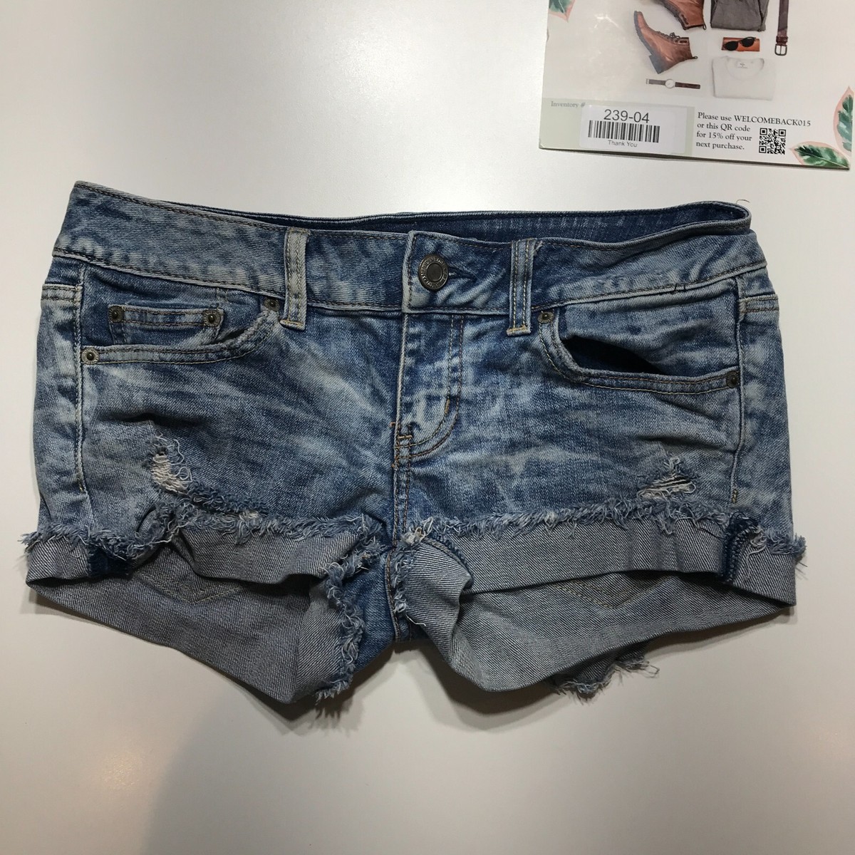 American Eagle Womens Stretch Acid Wash Y2K Low Rise Shortie Jean Shorts  Size