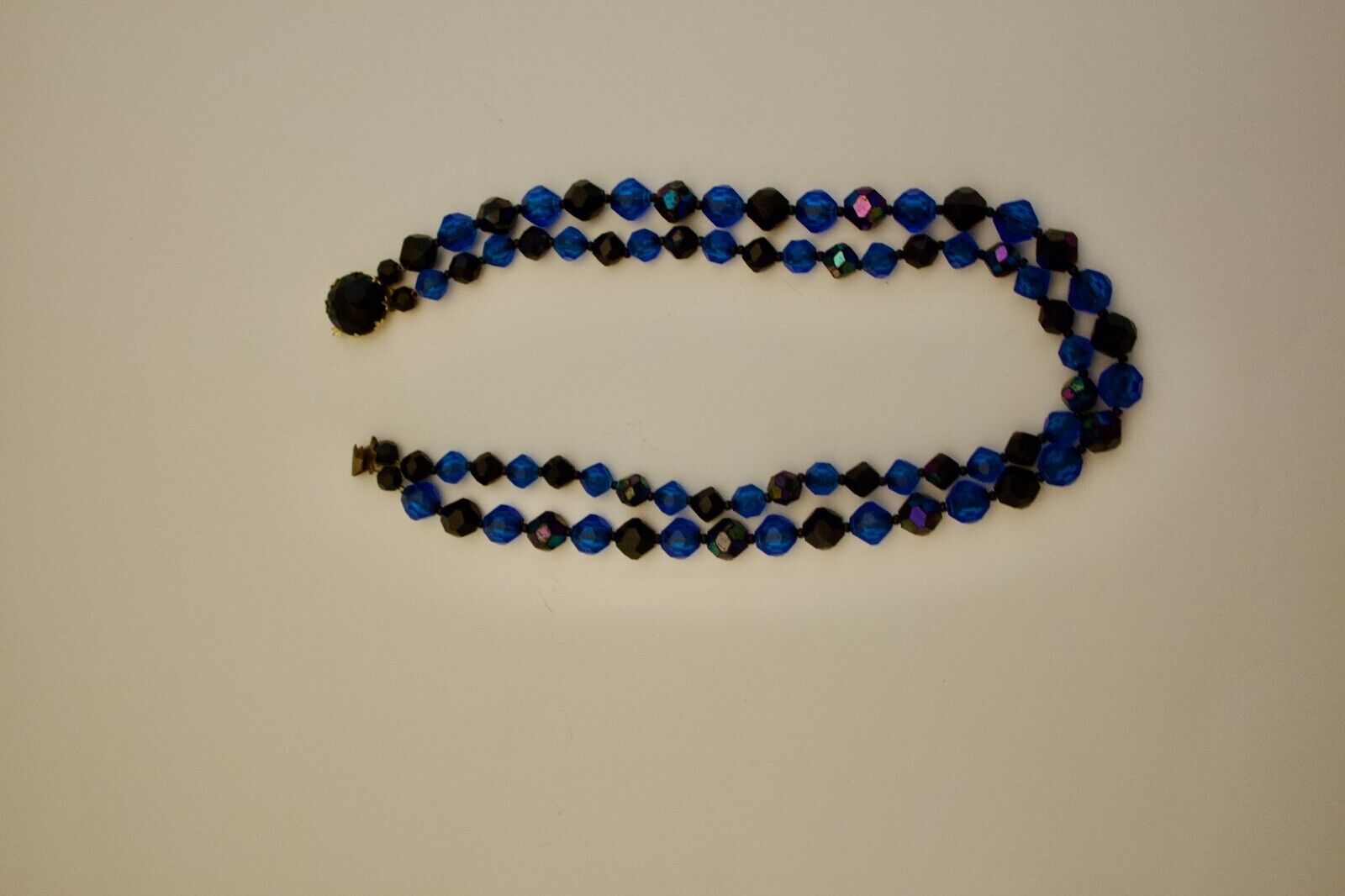 Vintage Germany Black and Blue 2 Row Plastic Bead… - image 1