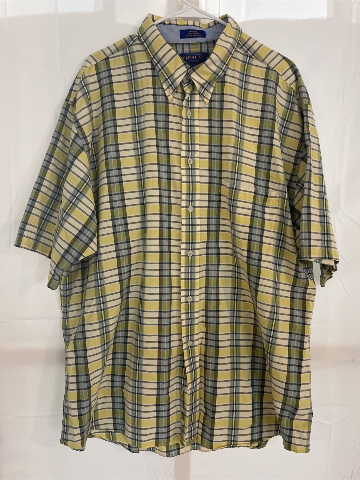 Men’s Pendleton Cotton Button-Down Yellow Blue Pl… - image 1
