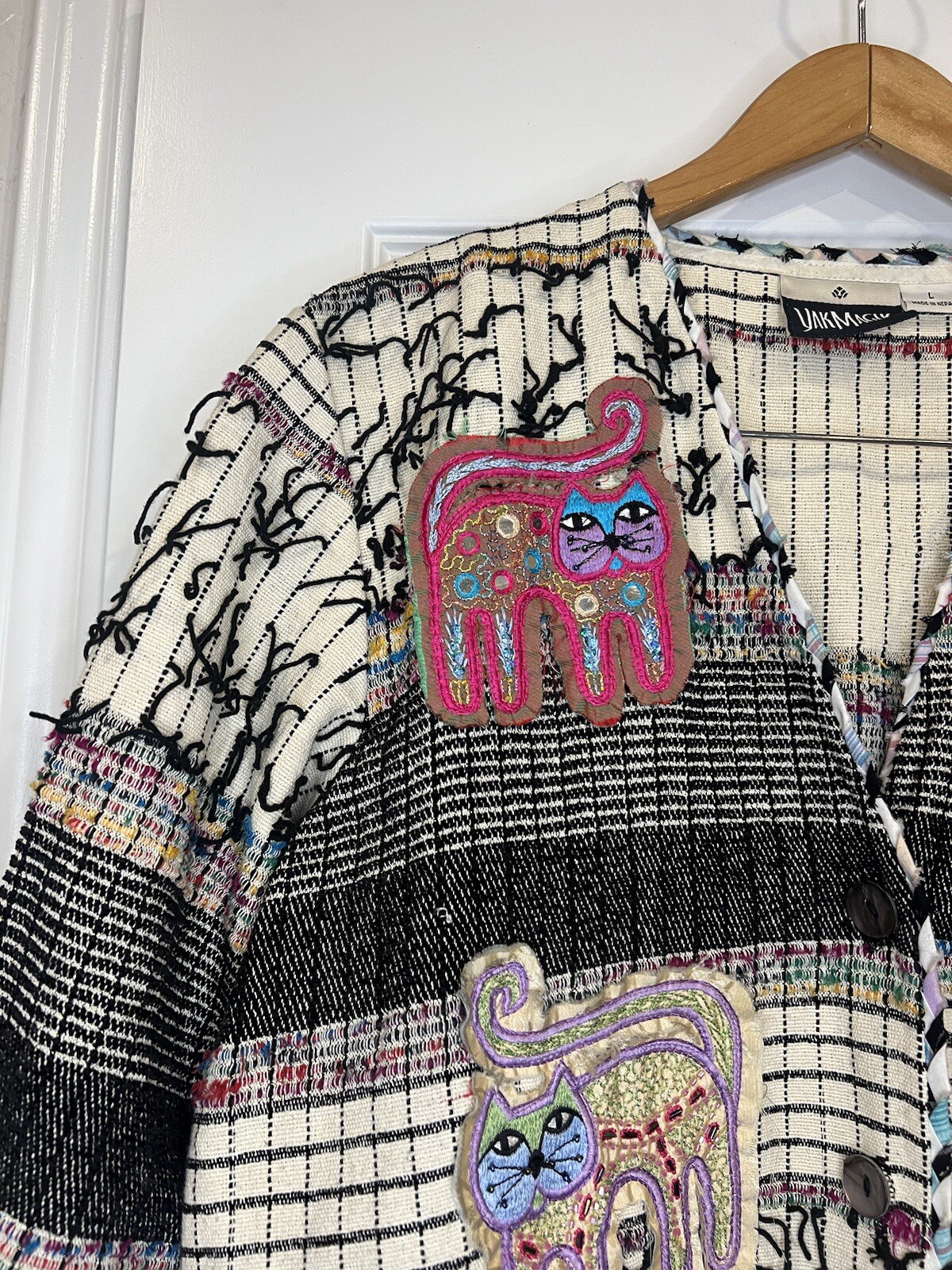 Yak Majik Jacket Size Large Patchwork Fringe Bead… - image 2