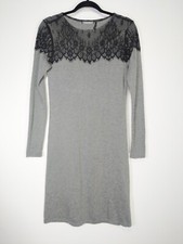 Daisy Fuentes Size S Small Gray Knit Black Lace Long Sleeve Sweater Dress