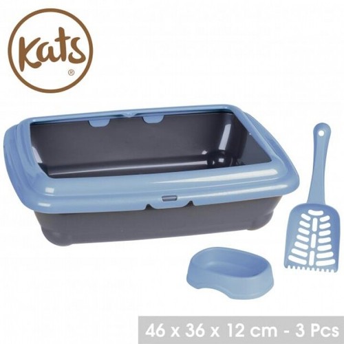 Cat Litter Tray With Scoop And Feeding Bowl - Blue or Pink - Picture 3 of 5
