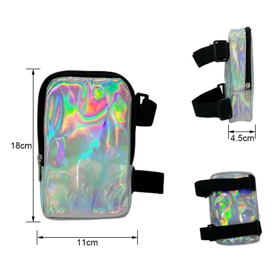 Bolsa de arnés para piernas bolsa holográfica para muslos correas ajustables bolsa para cintura con cremallera Foto 4 de 4