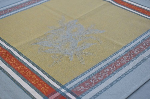 Serviette Jacquard Baumwolle 50x50 cm grün gelb mit Zitronenmotiv aus Frankreich - Bild 4 von 5