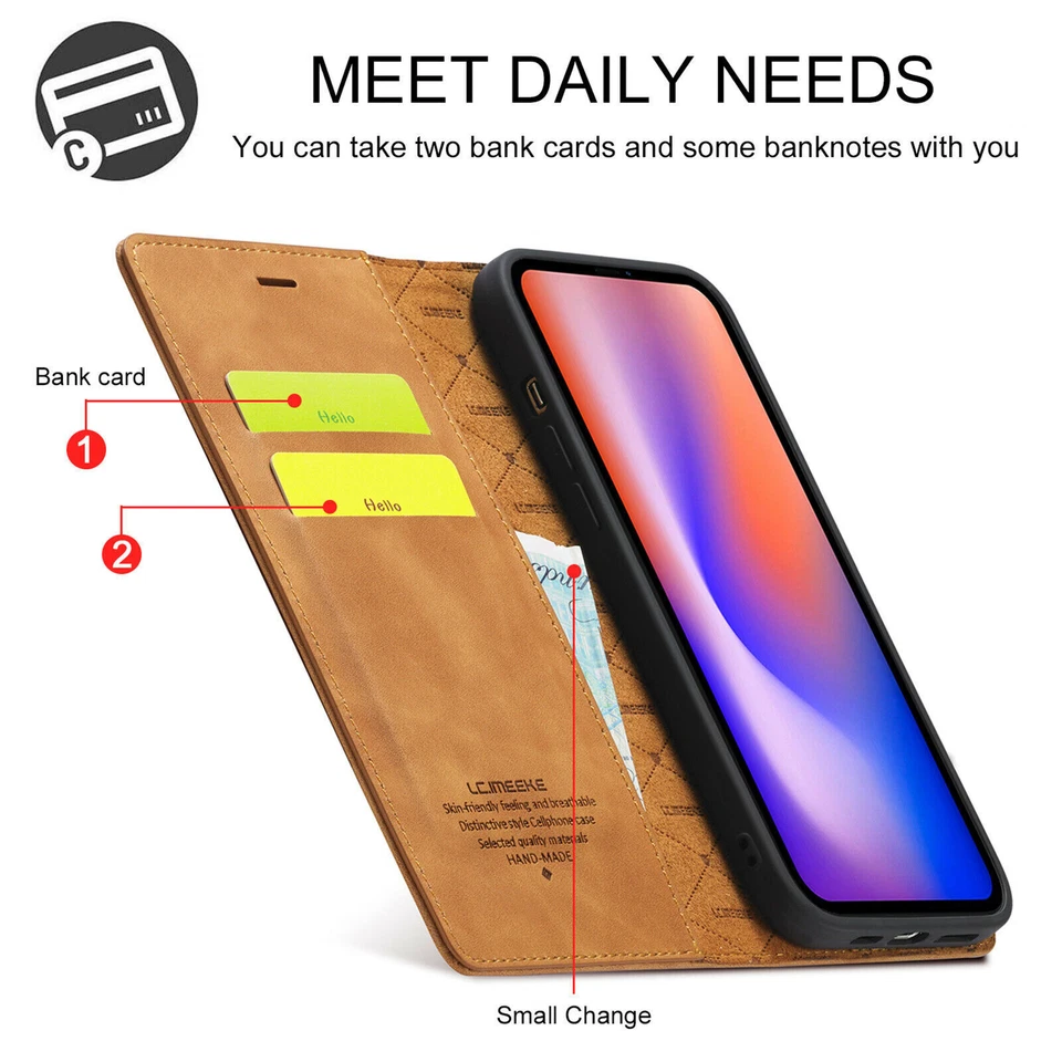 Leather Wallet Case Magnetic Flip Cover For iPhone 15 14 13 12 11 Pro Max X XR 8 - Image 3 of 4