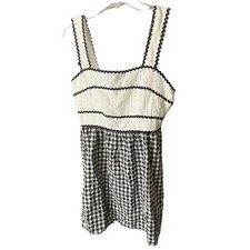 Cider Women's Size Large Eyelet Embroidered Mini Dress White Black Zip Up NWT