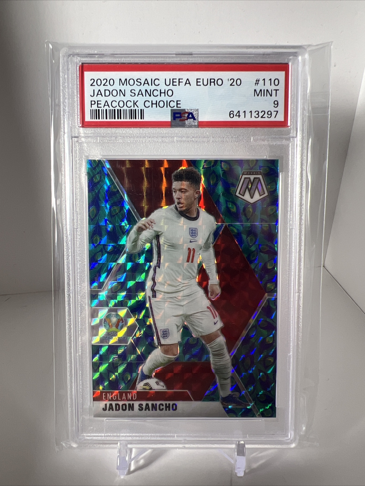 2020 Panini Mosaic Euro Jadon Sancho Peacock Choice PSA 9 MINT *Case Hit* Card