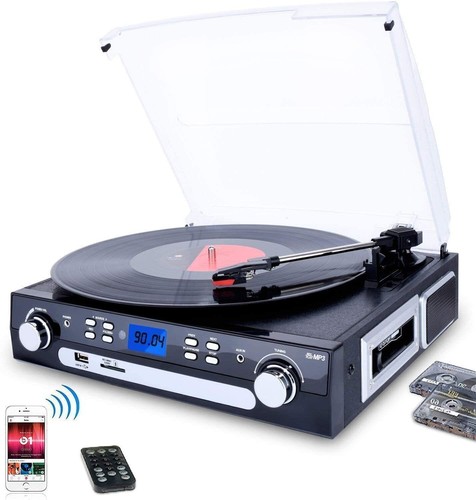 Bluetooth Record Player with Stereo Speakers Turntable for Vinyl to MP3 - 第 1/7 張圖片