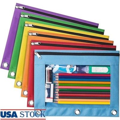 Waterproof 3 Ring Binder Pencil Pouches W/ Clear Window Zipper Pouch 6 Pack New