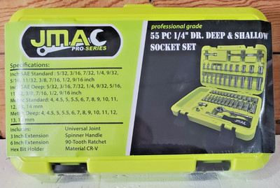 JMAC Pro Series 55 Pc. 1/4'' Dr deep Shallow SAE & Metric Socket Set