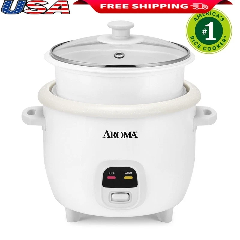 6-Cup Rice Cooker Pop-Up Steamer Nonstick Ceramic Interior Compact Storage New