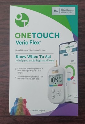 OneTouch Verio Flex Meter Blood Glucose Monitoring System Exp 8/29 +10 Lancets