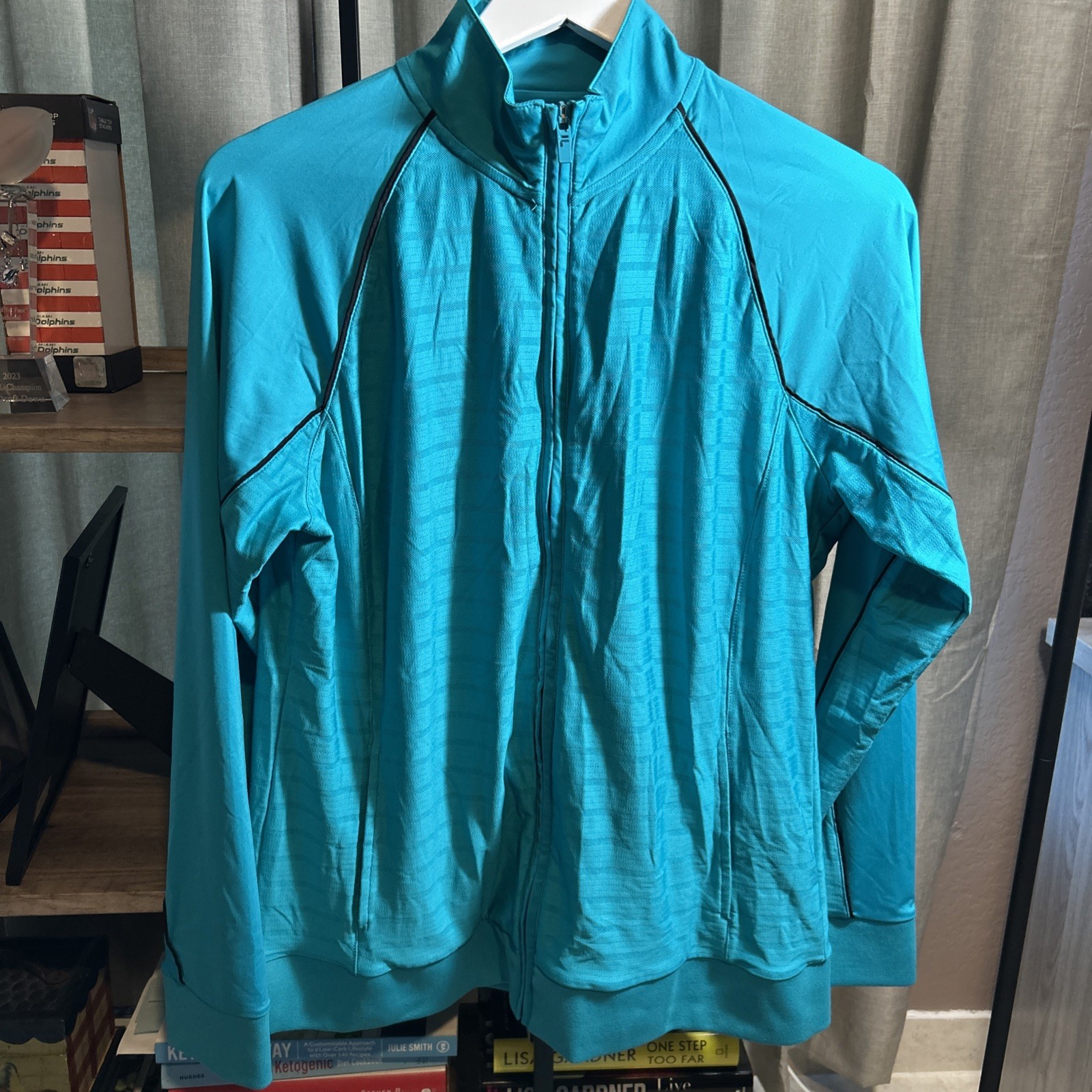 Giacca da tennis donna FILA Teal con cerniera taglia XL con bordo nero.