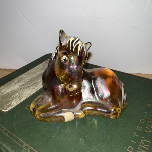 VTG Fenton Carnival Glass Hand Painted Horse Figurine Iridescent Amber Signed - Picture 9 of 12