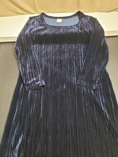 Vintage Avon Fashions 2X Pleated Velvet Dress Navy Blue Crushed Stretch USA Made