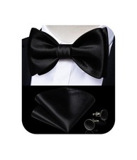 Men's Self-Tie Bow Tie and Pocket Square Set Adjustable Solid Satin Formal