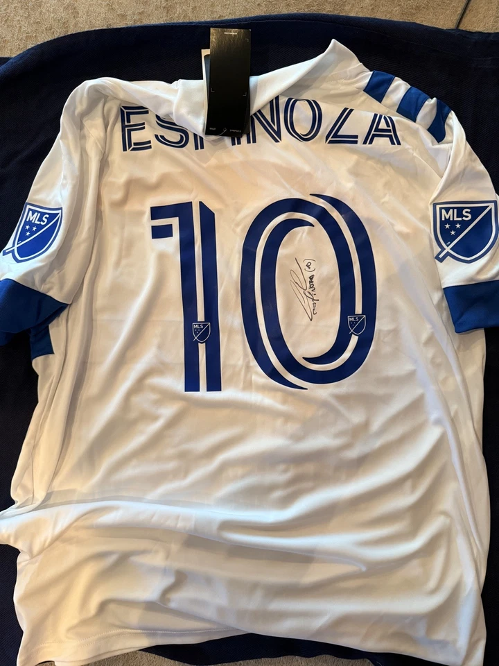 Camiseta de fútbol firmada Adidas auténtica San Jose Quakes Espinoza L Foto 2 de 4