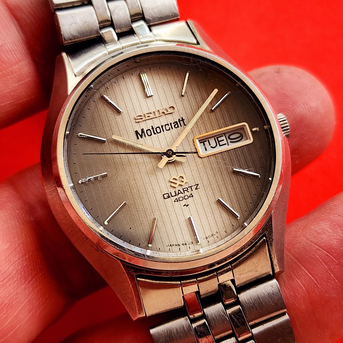 Seiko Motorcraft Rare 4004 SQ Watch Grey Vintage With Bracelet