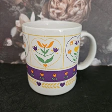 Vtg Cottagecore Made In Japan Coffee Mug Scandinavian Bright Floral Design