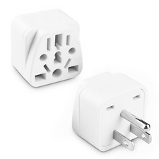 2 Pack Travel Plug Adapter, EU,UK,AU,CN,NZ, to USA B , 3 Prong Grounded USA ...