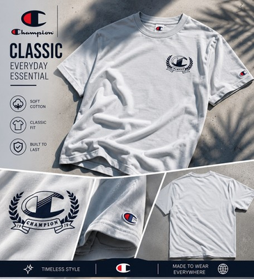 #ad Champion Classic Everyday Essential Men#x27;s Cotton Jersey Graphic Tee Blue L $25.00