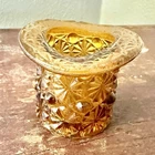 Vntg Mini Fenton Amber Glass Daisy And Button Top Hat Toothpick - Trinket Holder