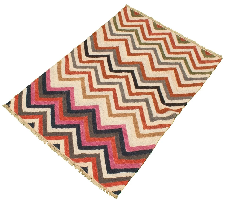Vintage Geometric Kilim Area Rug 4'0" x 6'0" Traditional Wool Hand Woven Carpet - Image 3 of 4