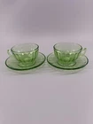 Vintage Uranium Glass Teacup & Saucer Set Green Depression Glass UV Glow Pair