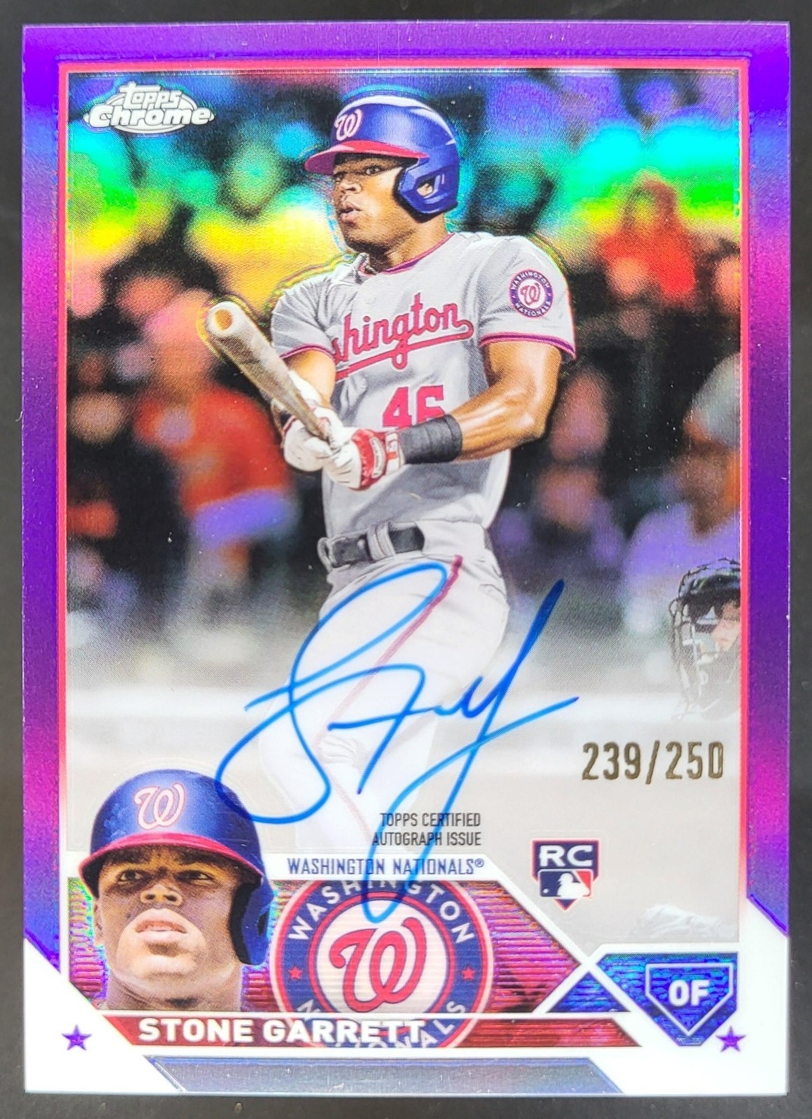 2023 Topps Chrome Stone Garrett Rookie Auto Purple Refractor /250 Nationals CG4